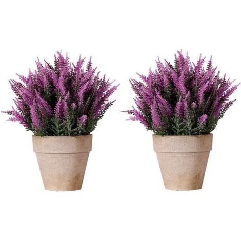 Fleur artificielle - 15 cm - Violet - Topiaire - Avec Pot En Pulpe - Pour Table - Décoration intérieure - Lot de 2 (1/4)