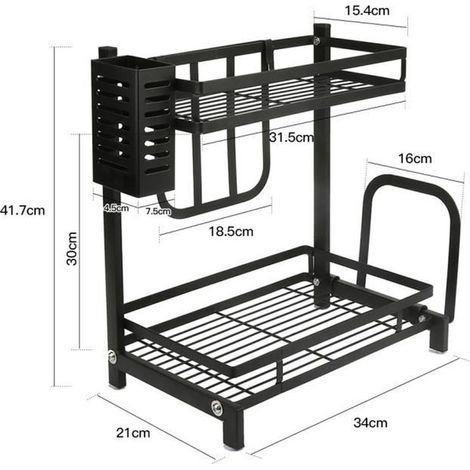 Étagère à épices en acier à 2 étages - Noir (1/4)
