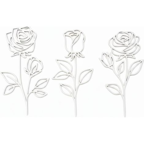 Juego de 3 rosas decorativas 2D en color blanco. (1/3)