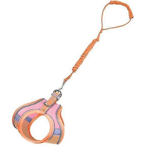 Ensemble harnais et laisse anti-fugue pour chat, réfléchissant et réglable, orange-rose, taille M (1/4)
