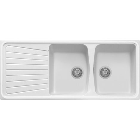 Évier de cuisine granit 2 bacs plus égouttoir 1160x500mm – Installation standard encastré – Antibactérien – Made in Italy – Plados