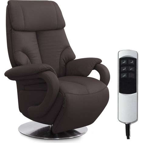 Fauteuil en Cuir véritable avec Fonction Relax réglable électriquement et 2 Moteurs électriques Marron 80 x 115 x 79 cm (1/5)