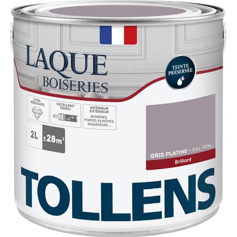Peinture Laque - Ultra Résistante aux lessivages - TOLLENS - Multisupport boiseries, murs, meubles - Brillant - Gris Platine - 2L = 28m2