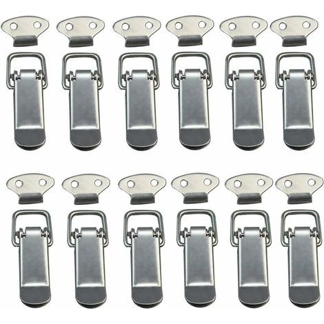 Attache Capot 12 Pièces, Fermeture à Levier, Loquet à Ressort,Loquet à Bascule Fermoir à Ressort avec Crochet Fermeture à Ressort en Acier Inoxydable pour Coffret, Boîte, Tiroir, Armoire- (1/4)