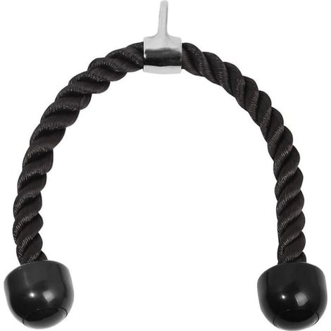Corde à triceps double embout 70cm, poignée unique et câble pour accessoires de machines de musculation avec mousqueton Noir (1/5)