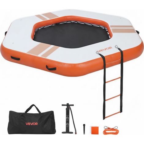 VEVOR Aufblasbares Schwimmdock, 2,6x2,6 m, Schwimmplattform mit Rutschfester Oberfläche, Tragetasche & Abnehmbarer Leiter, Schwimmende Insel, Wasserplattform für Pool, Strand & Meer, Orange (1/5)