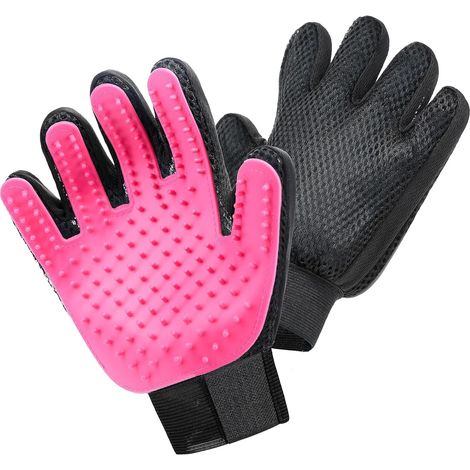 2 Pcs Cat and Dog Grooming Gloves - Pink PVC Grooming Glove for Massage and Hair Removal - Full Kit Left and Right Hand (1/5)