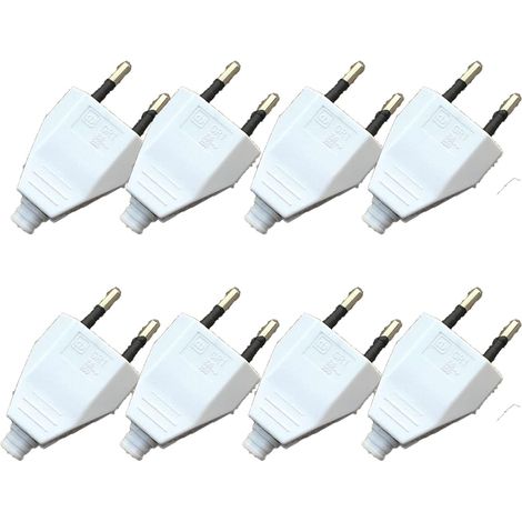 Lot de 8 fiches plates européennes Fiche d'alimentation plate (220 V, 2,5 A) - Fiche européenne plate - Raccord à vis - Blanc (1/5)