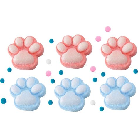 6er-Packung Quetschspielzeuge für Katzenpfoten & je 3 Stück 7 x 7 cm große, beflockte rosa und weiße Katzenpfoten + je 3 Stück 7 x 7 cm große, beflockte weiße und blaue (1/5)