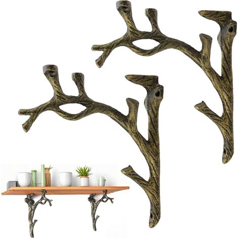 Supports d'étagère 2 pièces Style vintage Supports d'étagère en forme de branche Support lourd pour bibliothèque/vase à fleurs (1/5)