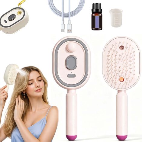 Brosse à Vapeur éLectrique, Peigne Massage à Coussin D'Air Et Spray éLectrique, 3 En 1 Brosse Vapeur éLectriques, Lisser Et ContrôLer Les Frisottis (Rose-SET) (1/5)