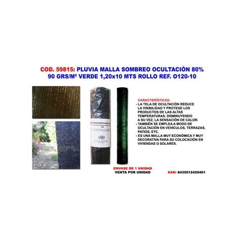 Filet d'Ombrage Vert 90g/m2 Rouleaux 1,20x10 m