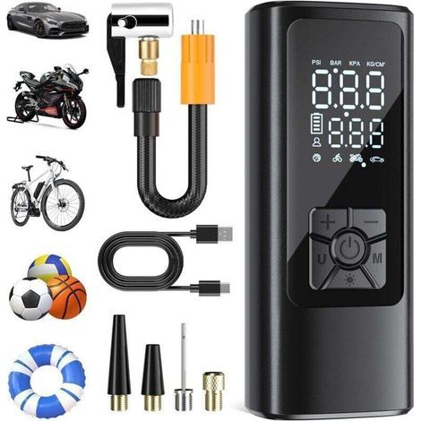 Gonfleur Pneus Voiture, Compresseur à Air Portatif sans Fil, 150 PSI (10,3 Bar), Gonfleur Electrique, Pompe a Velo, Inflation Rapide, Arrêt Automatique, LED, pour Voiture, Moto, Vélo, Ballon (1/4)