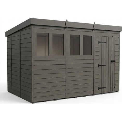 15ft x 10ft Composite Pent Garden Shed Single Door With Windows - Composite - L457 x W305 x H210 cm - Grey