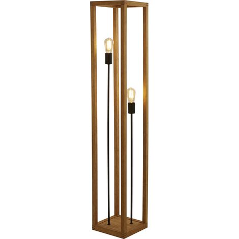 Piantana Industrial-Nordico Square Legno Marrone Nero 2 Luci E27 (1/5)