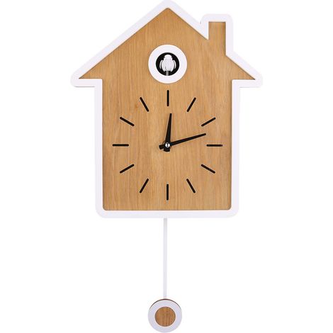 Horloge à coucou moderne et simple de style nordique, horloge de rapport, horloge à bascule, horloge murale (blanche) (1/5)