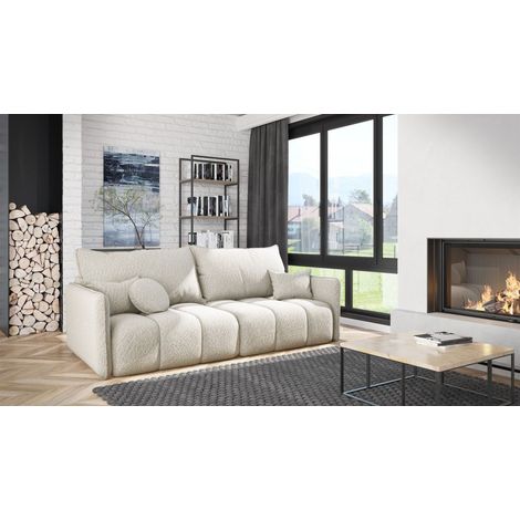 Sofa 3-Sitzer mit Schlaffunktion MORGANO Stoff Abriamo Creme (1/5)