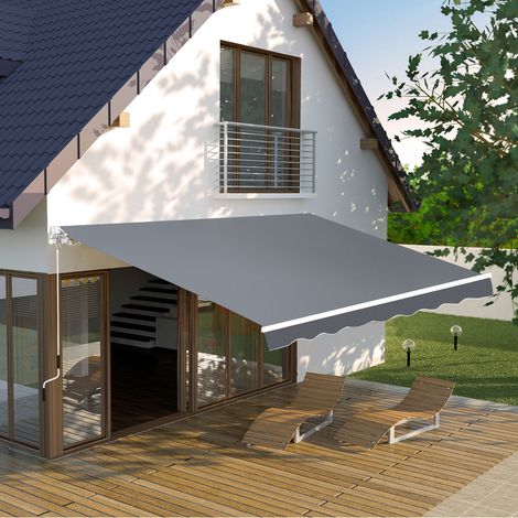 Tenda da Sole da Esterno Avvolgibile Manualmente in Alluminio e Poliestere, 2.5x2 m, Grigio e Bianco