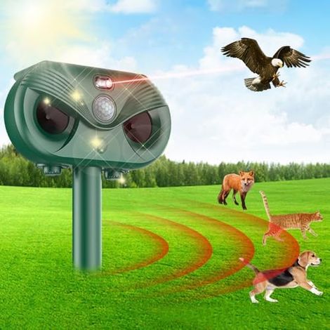 Répulsif Chat Ultrasons Solaire- Repulsif Extérieur - Imperméable avec lumière LED Chargement USB et Laser，Répulsif pour Animaux Ultrasonique Maison，Jardin，Verger (1/5)