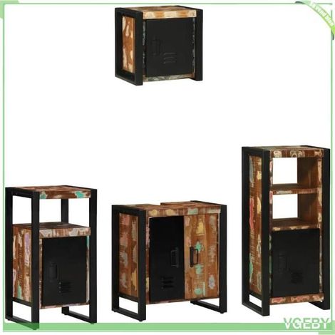 Ensemble de mobilier de salle de bain 4 pcs - FAF7291712428081 - Bois recyclé solide - Style industriel - Marron (1/5)