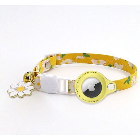 1PC jaune Collier Chat Airtag,imprimé réglable Airtag Collier pour Chat avec Cloche, Coque de Protection en Silicone Compatible avec Apple Airtag, Boucle de Sécurité Breakaway pour Chatons (1/5)