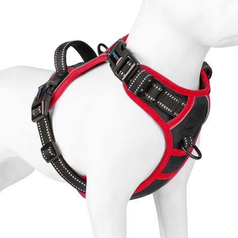 Harnais Anti-Traction amélioré pour Chien, Gilet réfléchissant réglable, avec Une poignée de Dressage + 2 Crochets pour Laisse en métal + 3 Boucles à Pression + 4 Boucles coulissantes (S, (1/5)