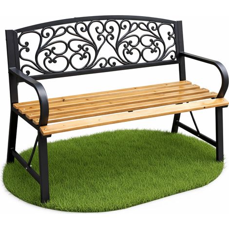 Gartenbank Schwarz NERINA mit lackiertem Holz und gusseisernen Stahlbeinen 118 cm (1/5)
