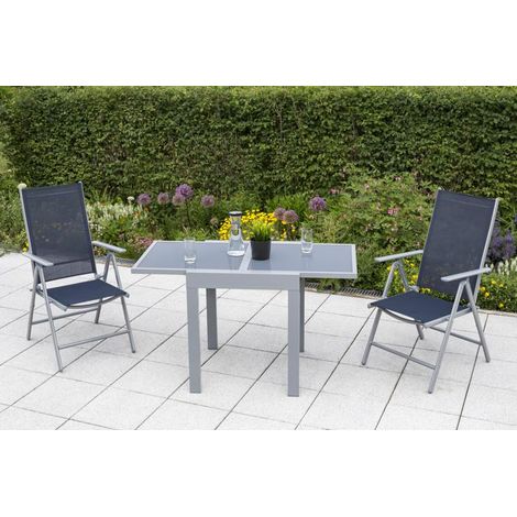 Amalfi Set 3tlg 2 Sessel schwa Tisch 65(130)x65cm Alu/Textil