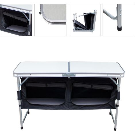 Wolketon 120 x 47 x 68 cm Cucina da campeggio pieghevole 2 tavoli – Armadio da campeggio Cucina da esterno Tavolo pieghevole con spazio di stivaggio per campeggio, giardino e camper