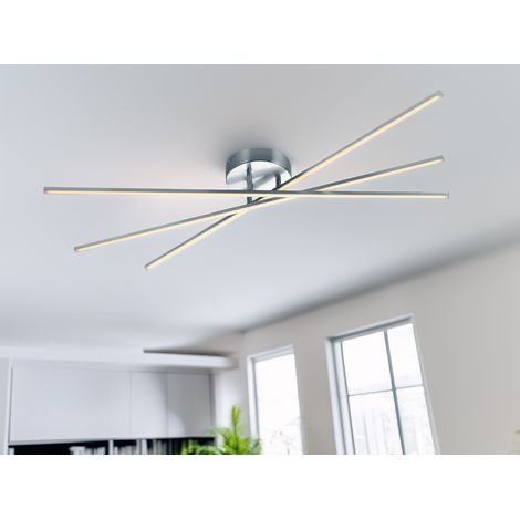 LED Deckenleuchte TIRIAC Metall Silber mit Stufen Dimmer Stäbe drehbar, B: 100cm (1/5)