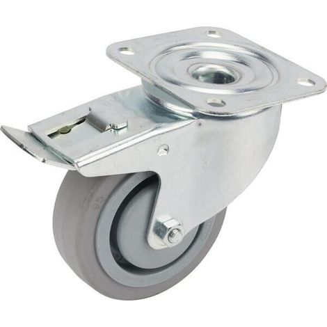 Rueda industrial giratoria en goma: di谩metro100 x 34 mm placa soporte con freno: 105 x 85 mm. Capacidad: 160 kg Tente TENTE
