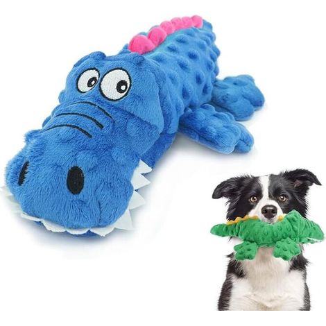 Jouet pour chien en peluche couineuse, design crocodile sûr et à mâcher, convient aux chiots, aux petits chiens et aux chiens de taille moyenne, bleu. (1/5)