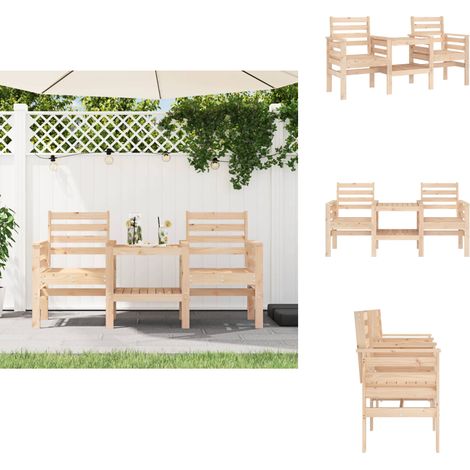 Banc de jardin avec table 2 places bois de pin massif - Banc De Jardin - Mobilier De Jardin - Banc Extérieur - Table Intégré - Bois De Pin (1/5)