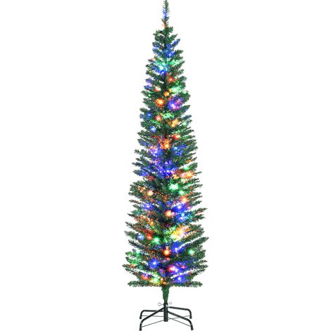 Sapin de Noël artificiel lumineux en forme de crayon 180 cm 150 lumières multicolores 390 branches base en acier vert