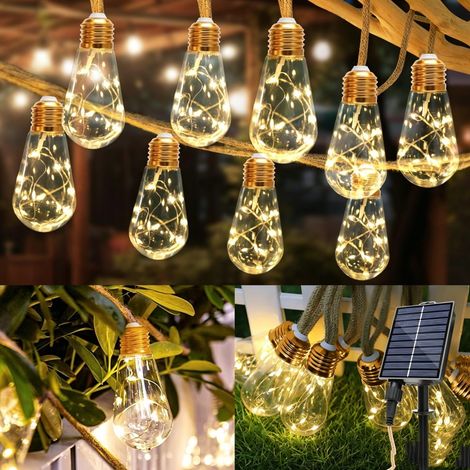 Guirlande lumineuse solaire d'extérieur 8 m 16 ampoules incassables - Idéale pour la décoration de jardin et de cour (1/5)