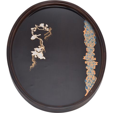 Bambus-Teetablett, japanisches schlichtes und schönes Teetablett aus Kunstharz und Walnussholz für den Heimgebrauch, oval, S (1/5)