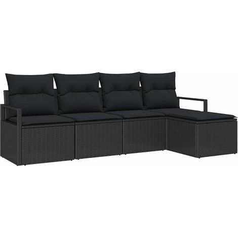 Sofa Set with Cushion 5 pcs Black Poly Rattan vidaXL