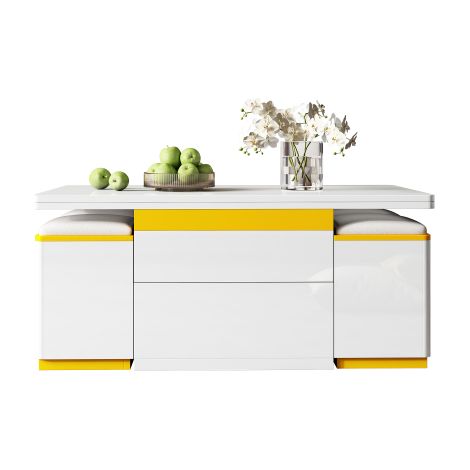 Tavolino da caffè moderno bianco lucido, elegante tavolino laterale, multifunzionale, regolabile in altezza, tavolo da pranzo/mobile da soggiorno pieghevole, 100 x 50 x 43 cm (L x P x A) (1/5)