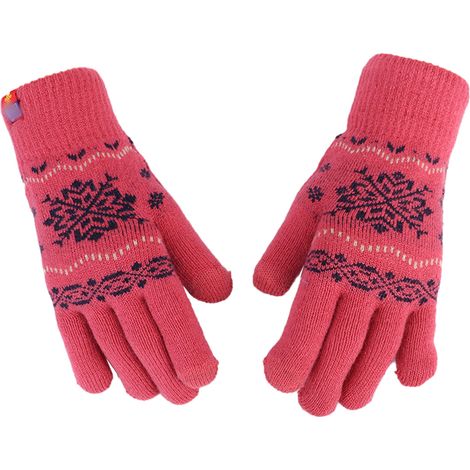 Gants Touch Screen - Tricot Doux Chaud - Motif Flocon De Neige - Pour Femme Et Fille - Taille Unique - Par Paire (1/5)