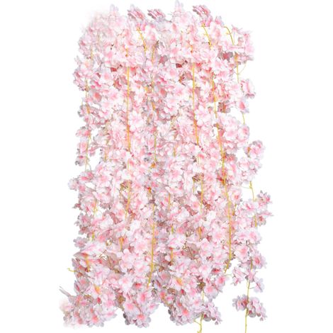 Guirnalda artificial de flores de cerezo de 7,2 m de largo, paquete de 4 unidades, enredaderas artificiales rosas, flores de cerezo de seda para bodas, fiestas y decoración del hogar. (1/5)