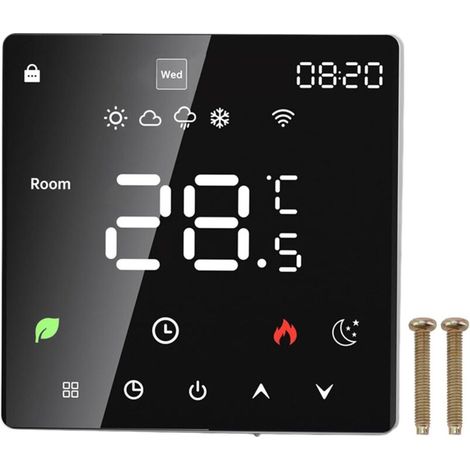 Thermostat intelligent 16 A, écran tactile couleur LCD, thermostat de chauffage électrique programmable pour maison, hôtel, bureau, AC 90 à 240 V, matériau PC ignifuge, protection IP20, 41 x 86 x 86 m (1/4)