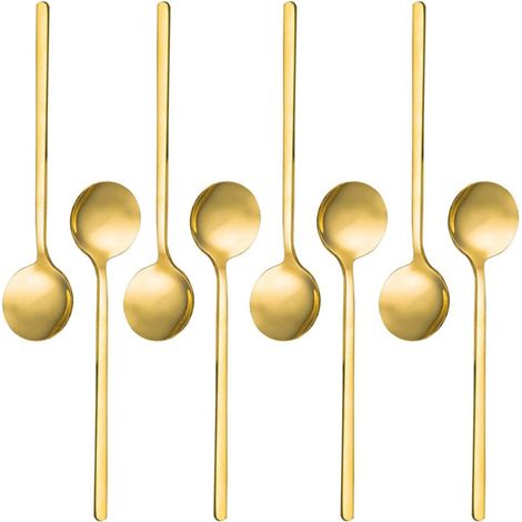Set mit 8 Mini-Espressolöffeln aus Edelstahl, vergoldet, 13,5 cm, für Kaffee, Dessert, Eiscreme, Cappuccino (1/5)