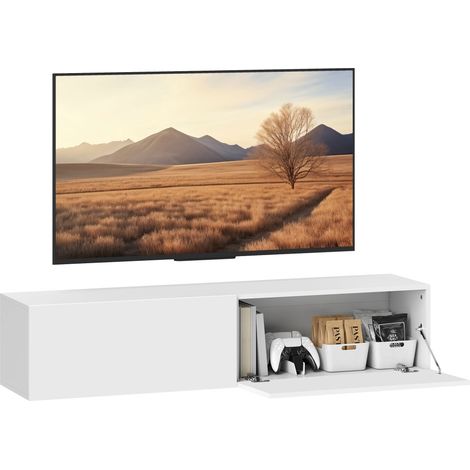 Homcom – Meuble TV suspendu pour téléviseurs jusqu'à 65 pouces – 2 placards – Dimensions 140 x 33 x 29,8 cm – Panneau de particules blanc (1/5)