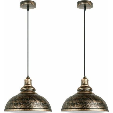 Lot de 2 Suspension Luminaire Industrielle Lustre Plafonnier Vintage E27 Rétro Métal Lampe de de Plafond pour Cuisine Salle à Manger Salon Restaurant, Diamètre 29 cm (Rouille Cuivre) [Classe énergétiq (1/4)