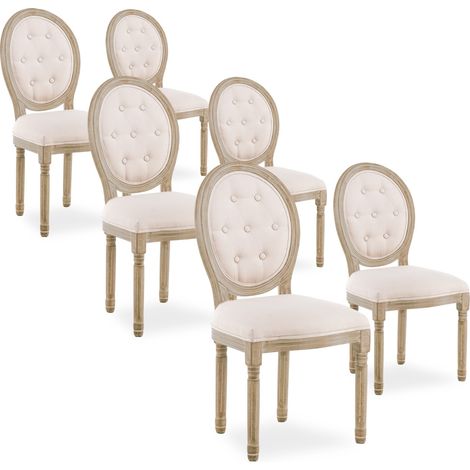 Lot de 6 chaises médaillon capitonnées Louis XVI tissu Beige