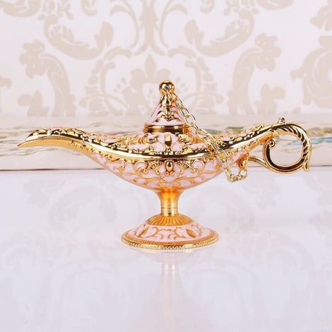 Lampe magique de la légende Aladdin - Veilleuse de nuit arabe - Vintage - Décoration de table - Cadeau - Objet de collection (or blanc)