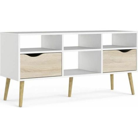 Tvilum TV-Möbel 4 Nischen 2 Schubladen Weiß Eiche 117 cm