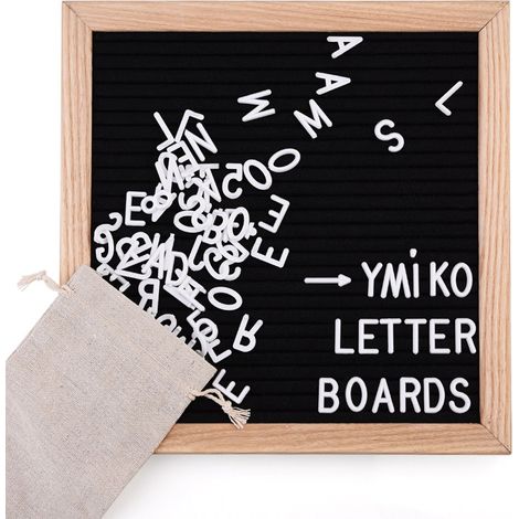 Panneau à lettres en bois 10 x 10 pouces - Felt noir avec 326 caractères blancs amovibles - Tableau de communication personnalisable (1/5)