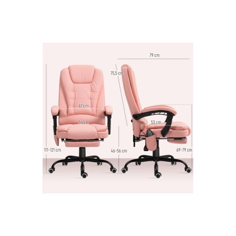 Fauteuil de bureau rose avec massage 7 points, télécommande, dossier inclinable et hauteur réglable, pour bureau et télétravail (1/5)