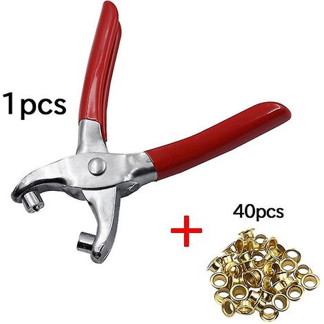 Kit de réparation pour montage de toile et de tissu (pince à œillets, perforatrice, acier) / neuf (rouge + or) (41 pièces)-AquaForge (1/3)